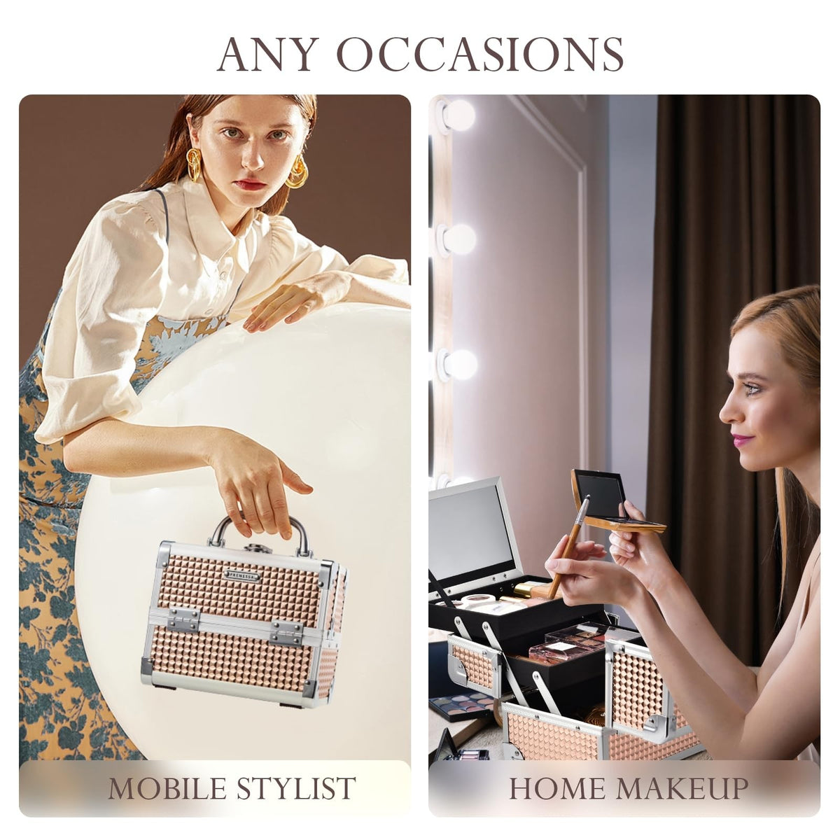 Rose Gold Makeup Organizer Case with Mirror Lockable Portable Storage