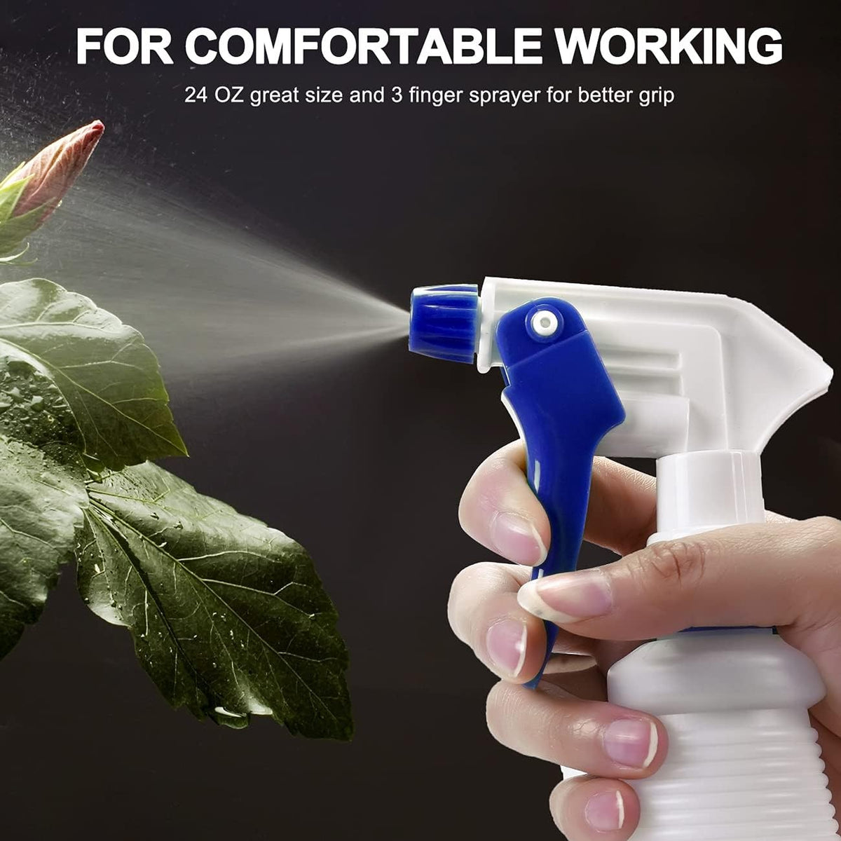 All-Purpose 24 Oz Plastic Spray Bottles - Chemical Resistant Leak-Proof Mister Set