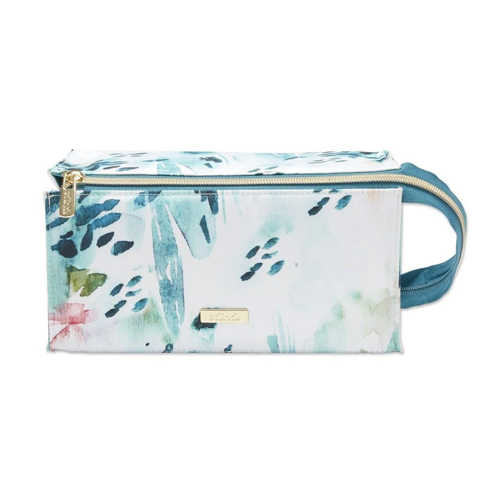 Travel Organizer Bag with Floral Watercolor Design, Folding Cosmetic & Jewelry Case