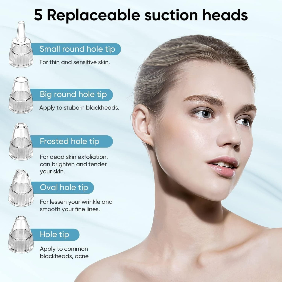 Blackhead Remover Vacuum Pore Cleaner with 3 Suction Levels & 5 Tips