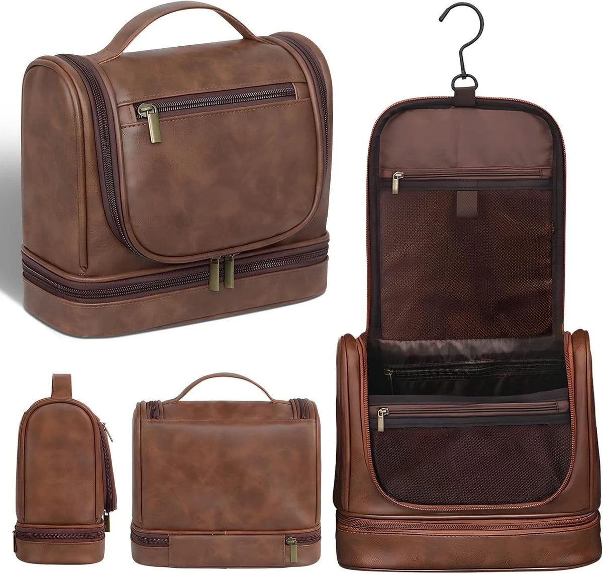 Travel Toiletry Bag for Men and Women Waterproof Leather Hanging Organizer