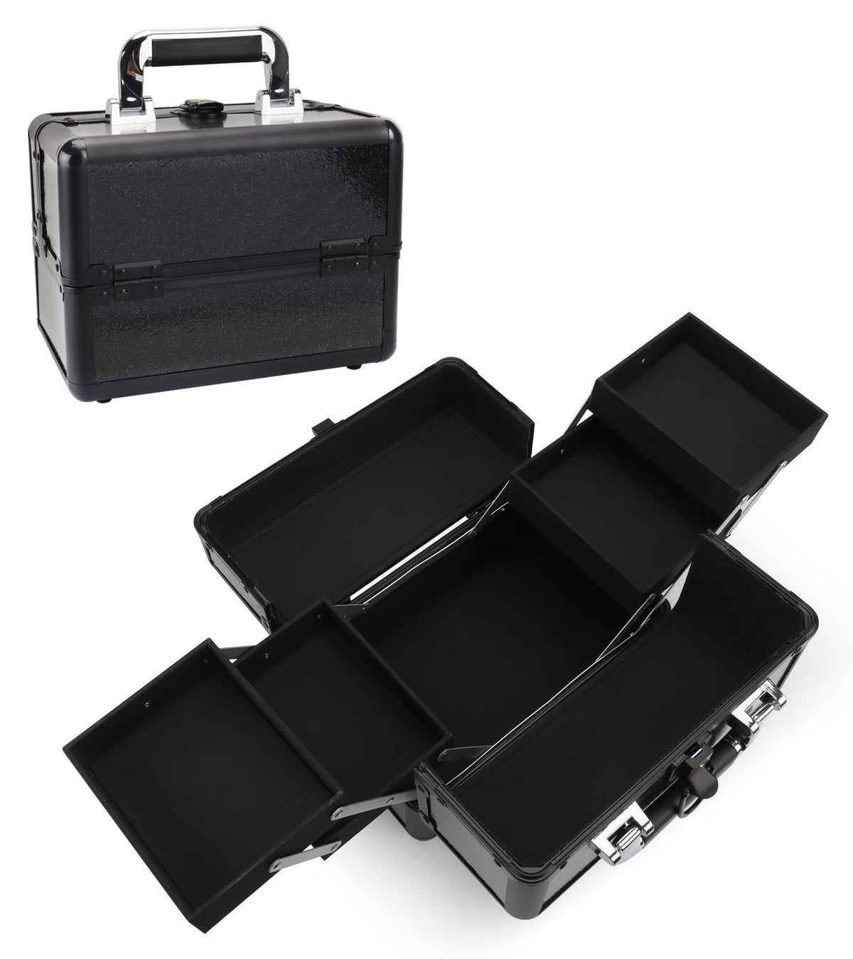 Makeup Train Case 10.2 Inch with 4 Trays - Starry Black Cosmetic Organizer Box