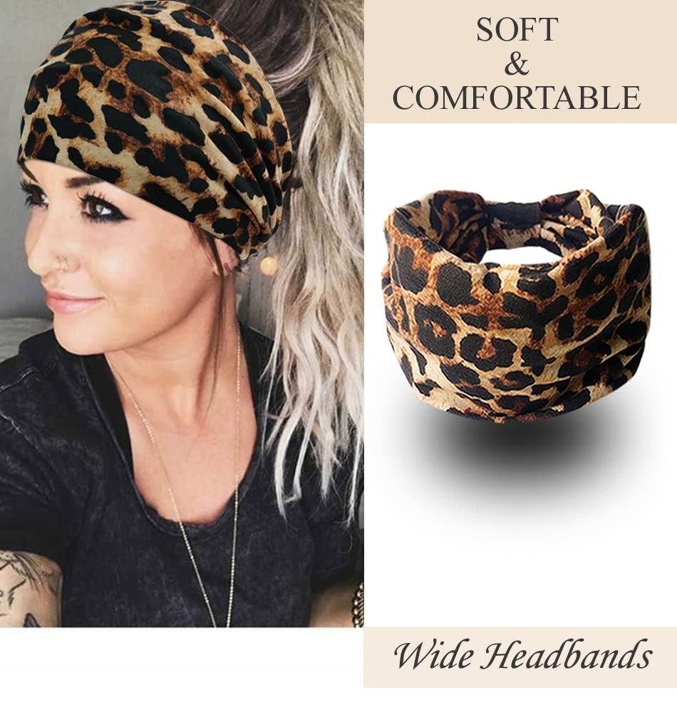Wide Headbands for Women, 4 Pack Boho 1 Count (Pack of 4), Print