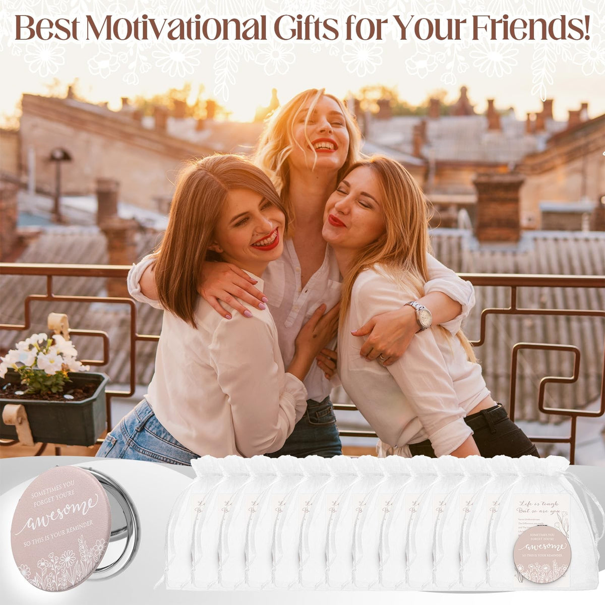 Inspirational Compact Mirror Gift Set for Women - Bulk 12 Pack, Mother's Day
