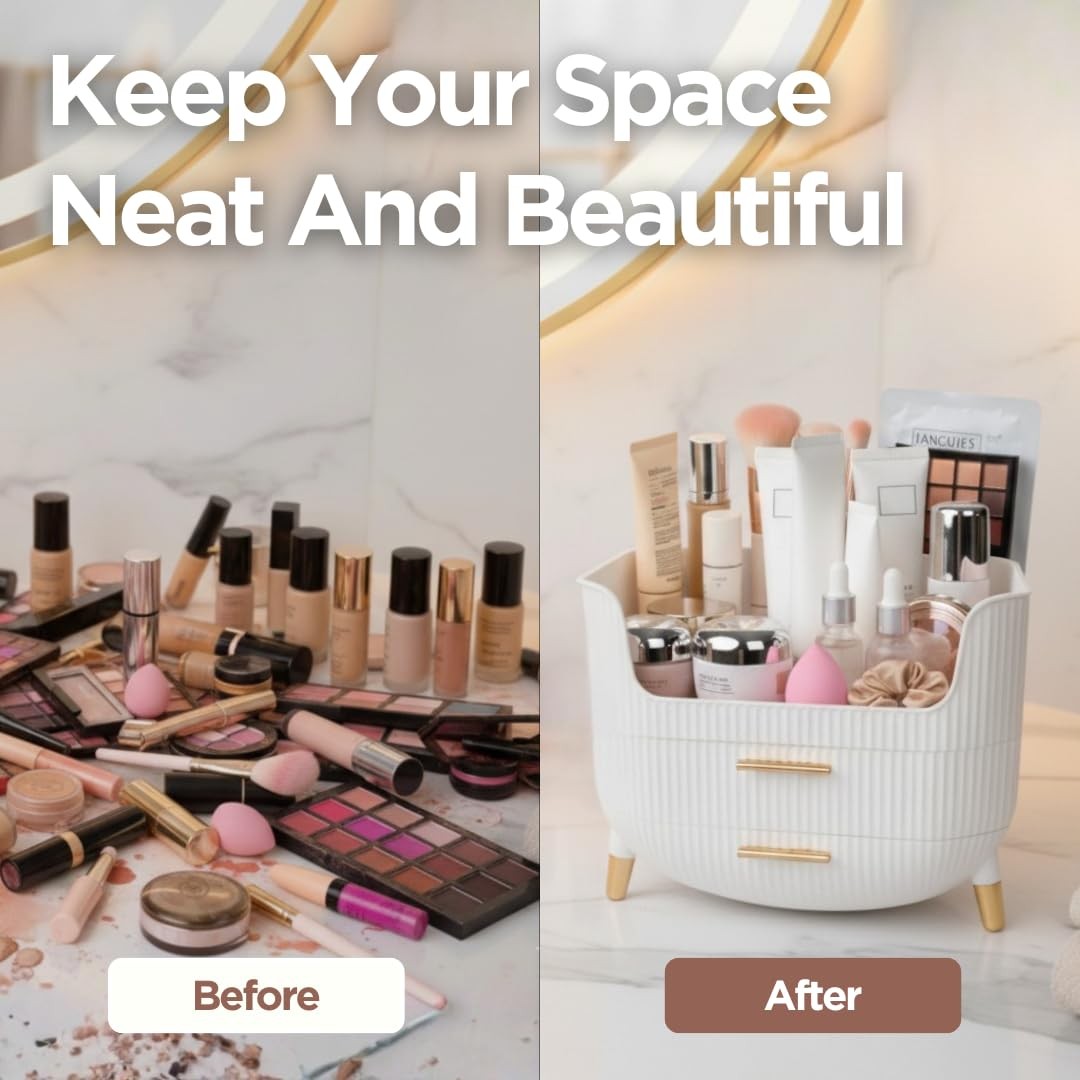 Makeup Organizer with Drawers - Skincare Storage Box for Vanity, White