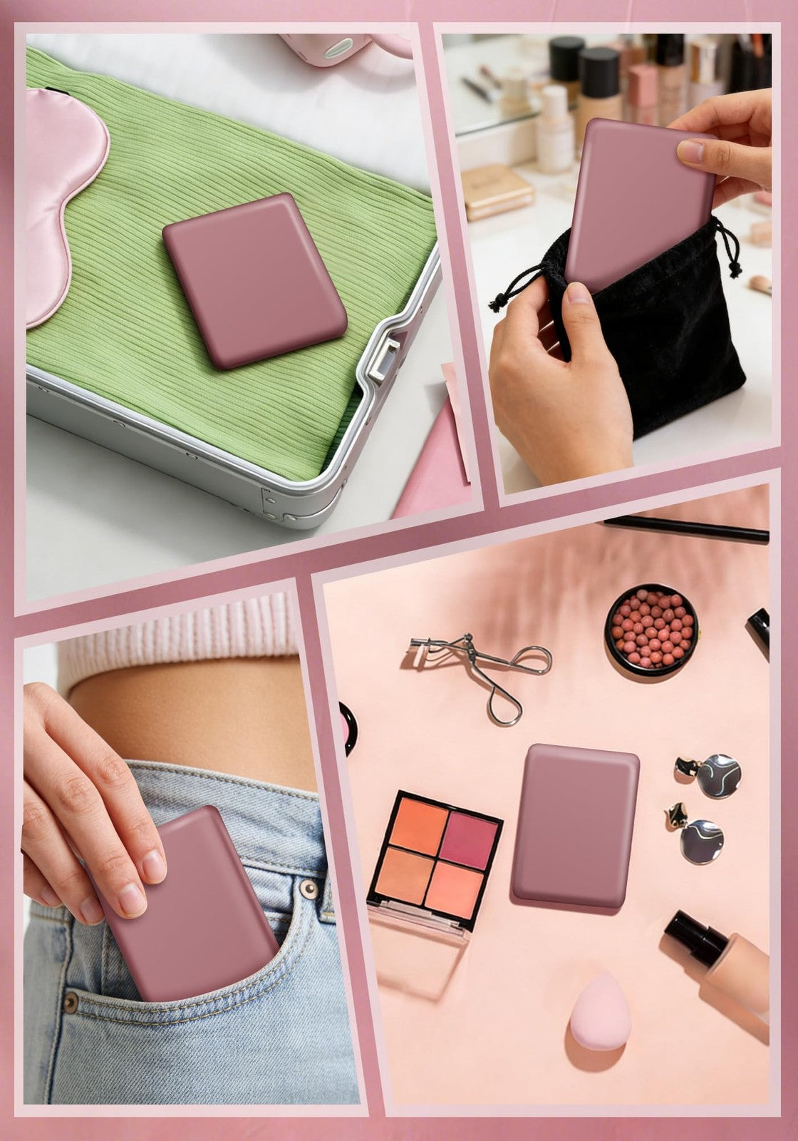 30X Magnifying Compact Mirror with 3 Light Modes Rechargeable Travel Makeup Mirror Rose