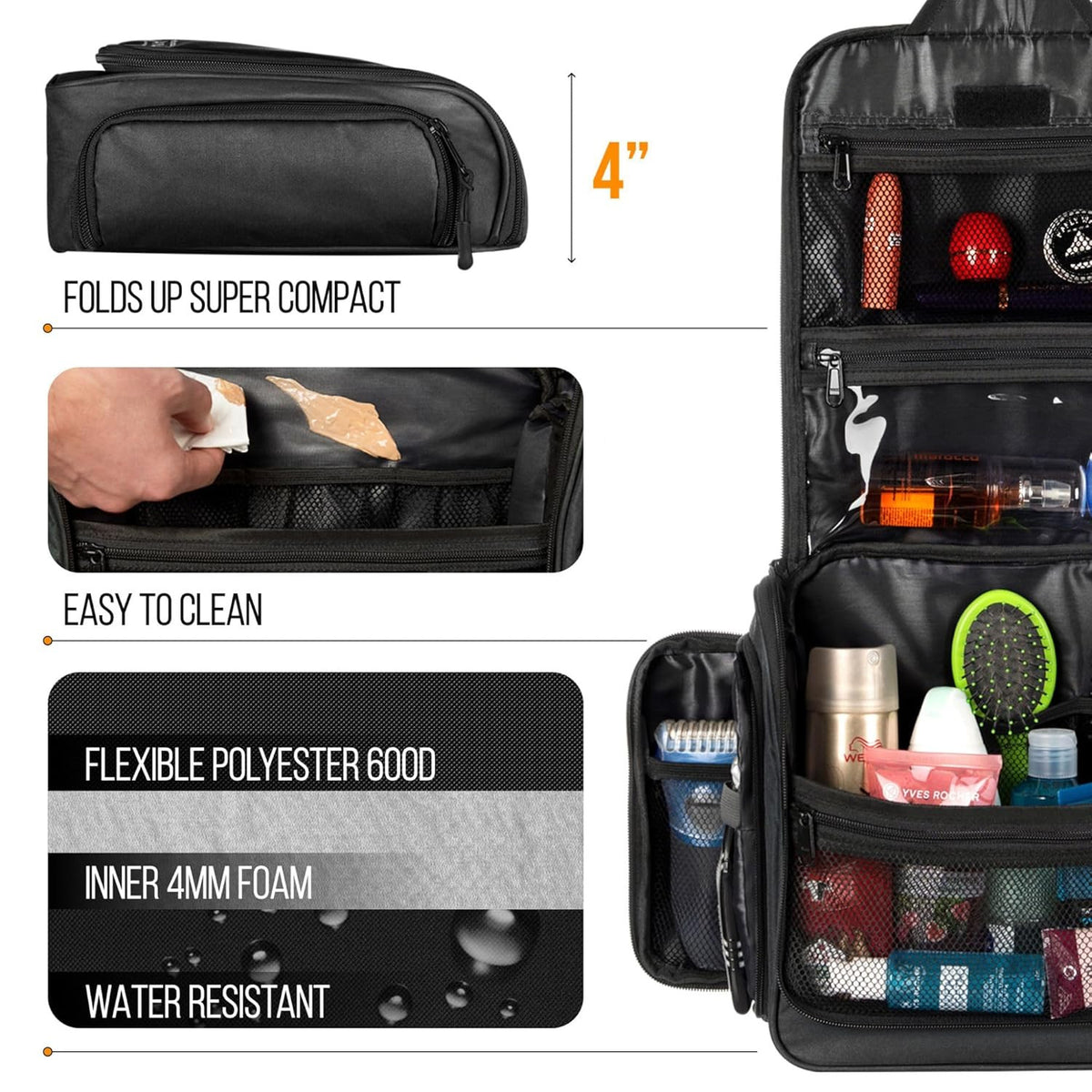Large Waterproof Travel Toiletry Bag with 19 Compartments for Men & Women