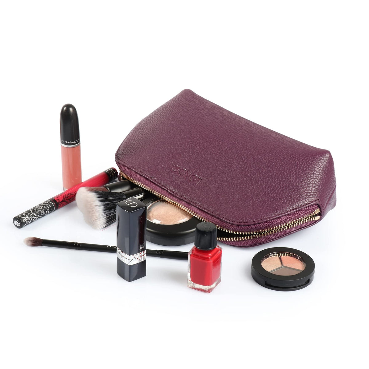 Genuine Leather Makeup Bag Travel Organizer Clutch for Cosmetics & Toiletries