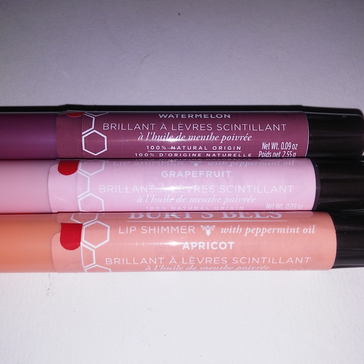 Set of 3 Watermelon Grapefruit Apricot Lip Shimmer Kissable Color - Burt's Bees