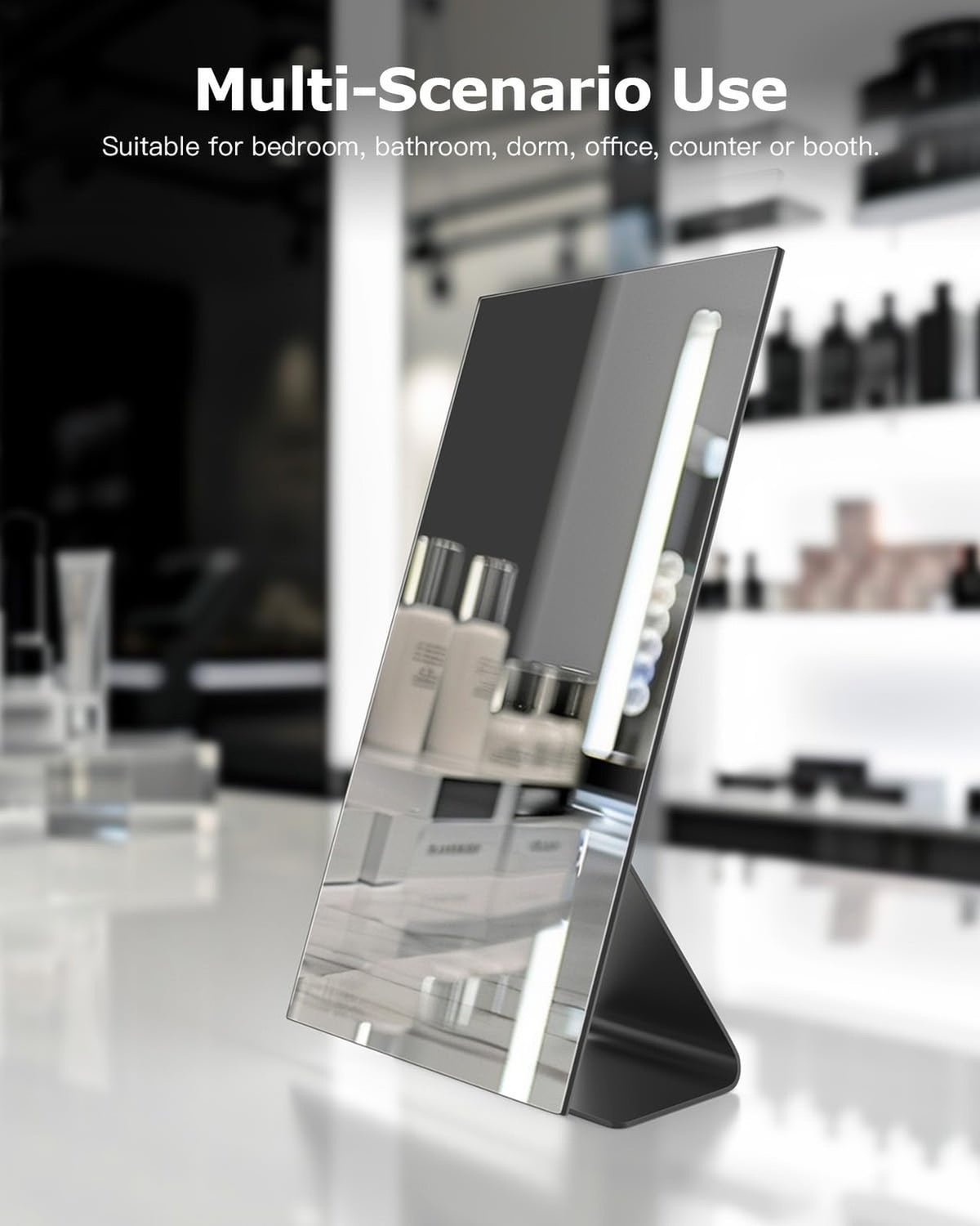 Rectangular Free-Standing Makeup Mirror with Adjustable Tilt - Frameless Vanity Mirror
