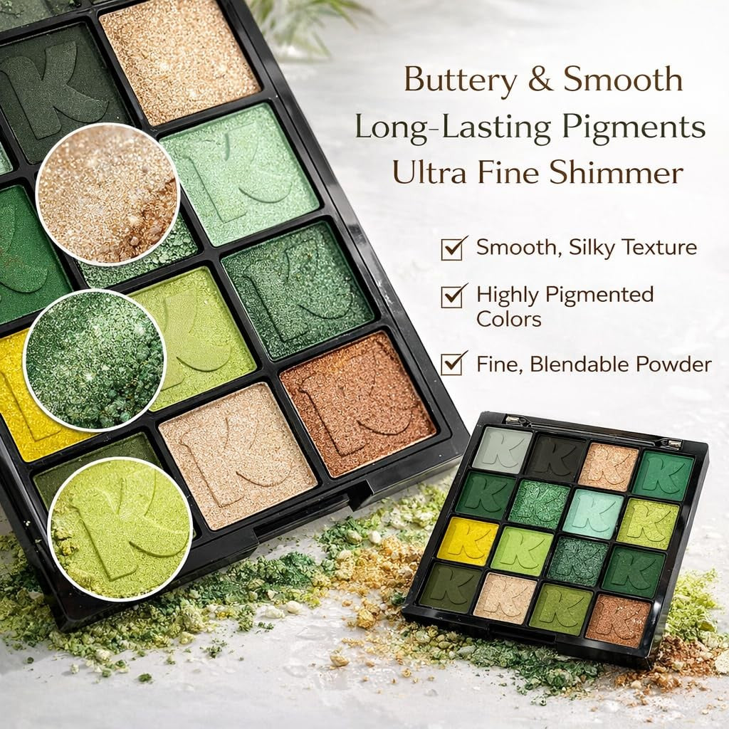 Green Eyeshadow Palette Matte Glitter Long-Lasting 16 Shades