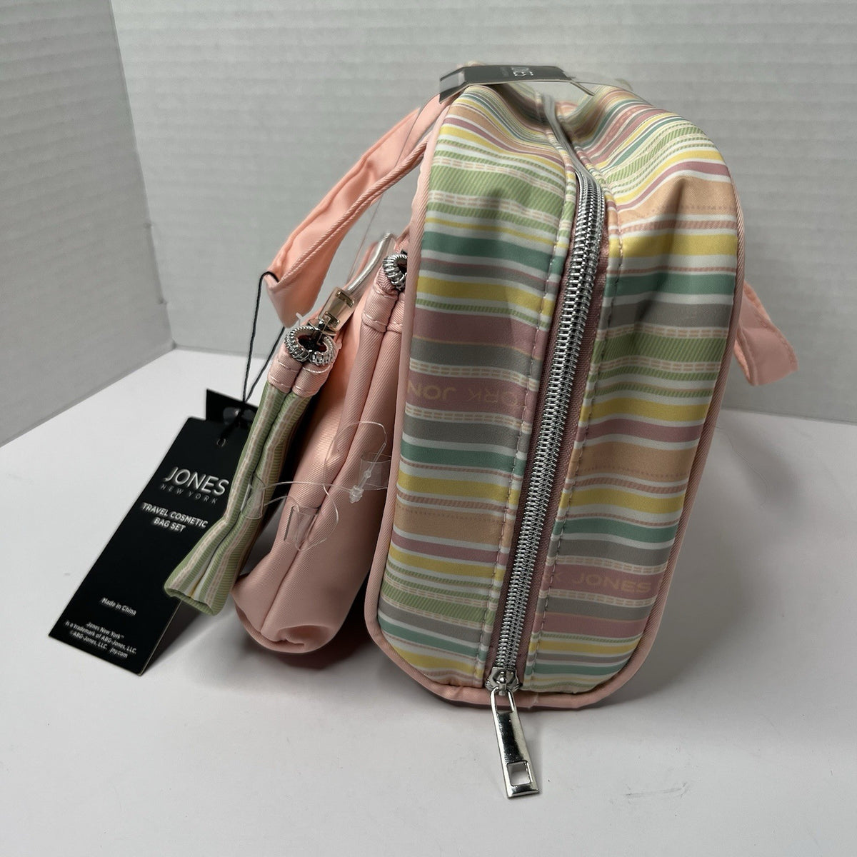 Travel Cosmetic Bag Set with Multiple Compartments and Handles - Pink & Striped