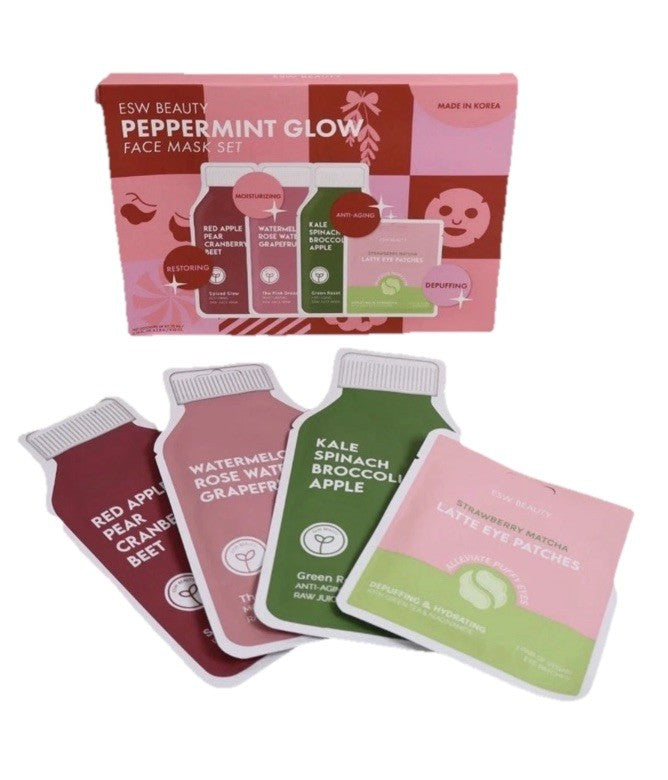 Peppermint Glow Face Mask Set with Eye Patches - Vegan, Korean Skincare