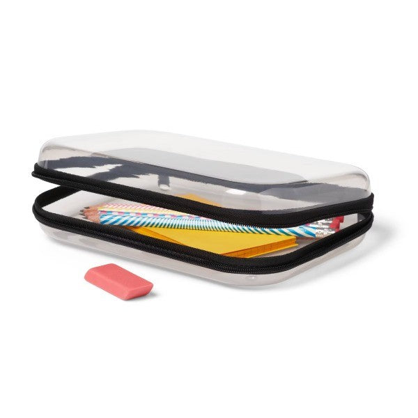 Hard Sided Zipper Pencil Case Gray - Compact Pen & Pencil Organizer