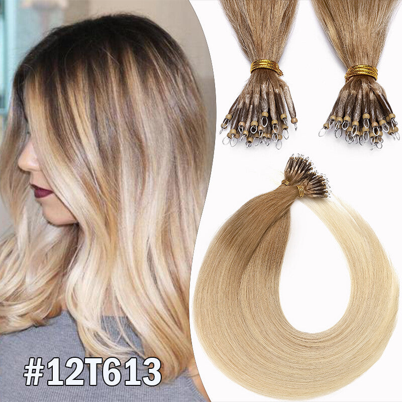 Human Remy Hair Extensions Micro Loop Nano Ring Full Head Salon Use