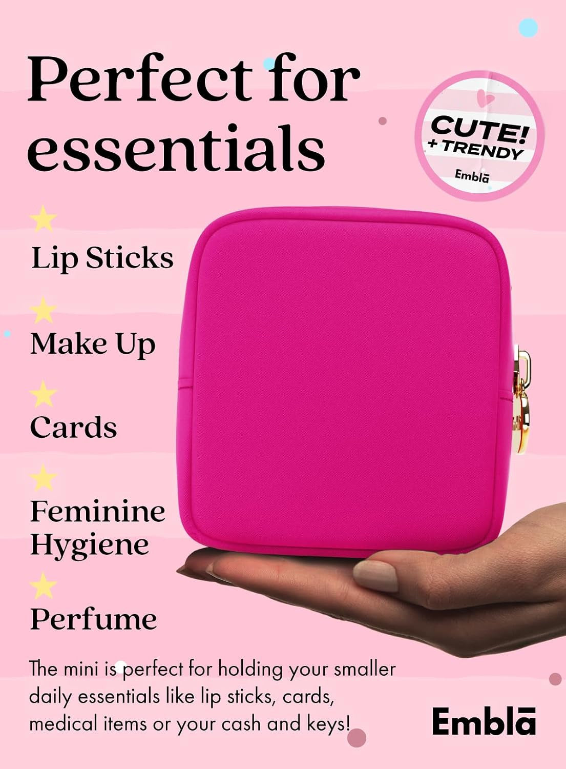 Travel Makeup Bag Waterproof Nylon Cosmetic Pouch with Zipper - Small Organizer for Women & Girls