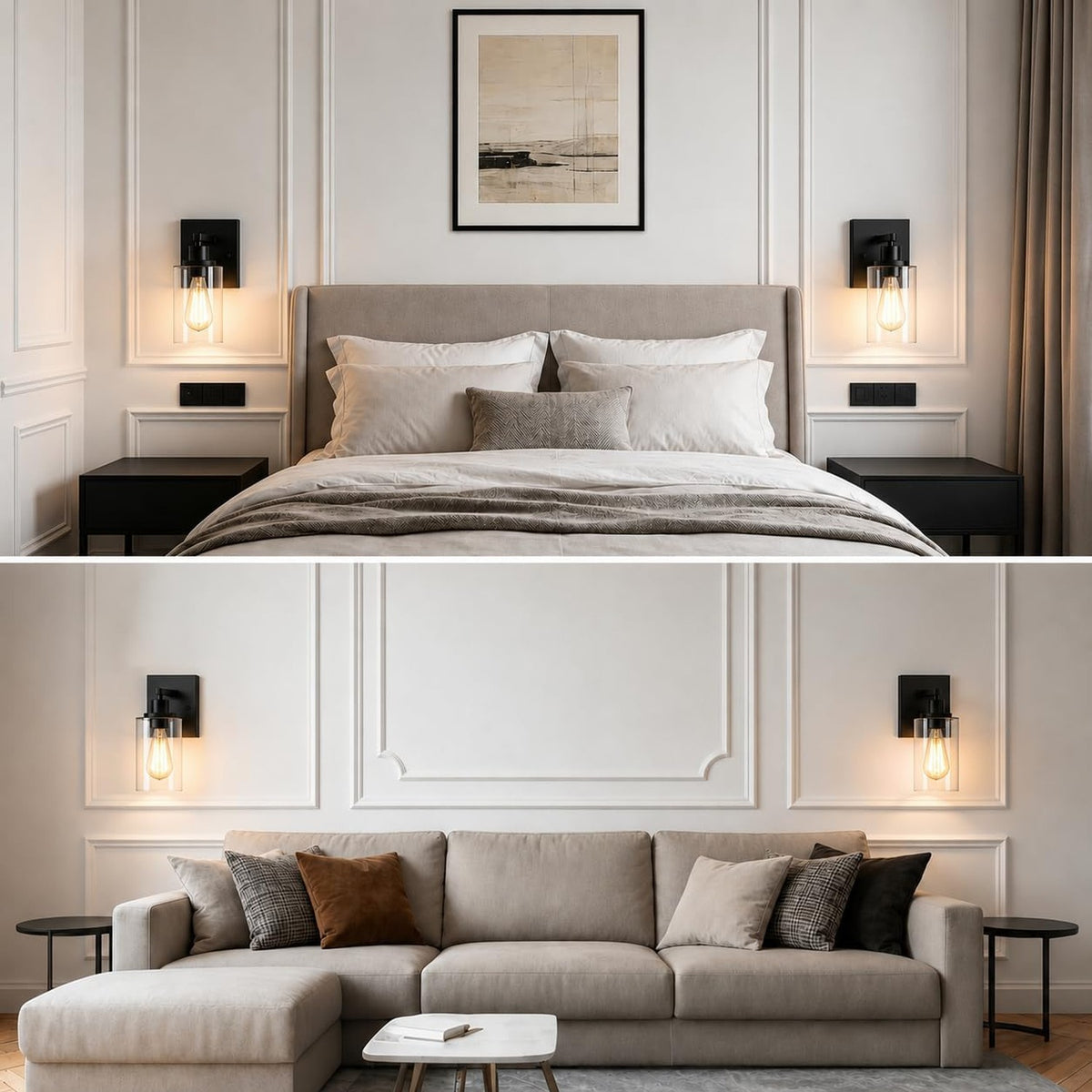 Set of 2 Matte Black Wall Sconces for Bathroom and Living Room - Modern Farmhouse Style