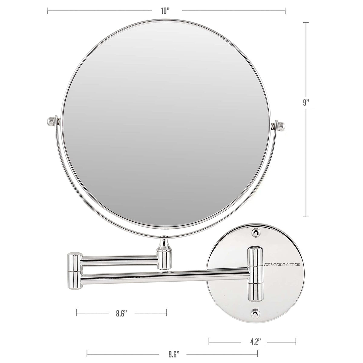Wall Mount Makeup Mirror 9 Inch with 1X & 10X Magnification, Adjustable Swivel