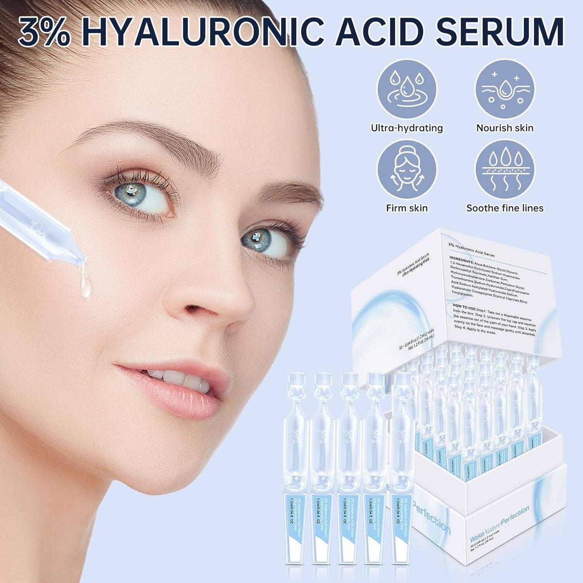 30pcs Hyaluronic Acid Serum Vials - Deep Hydration & Firming Skin Care