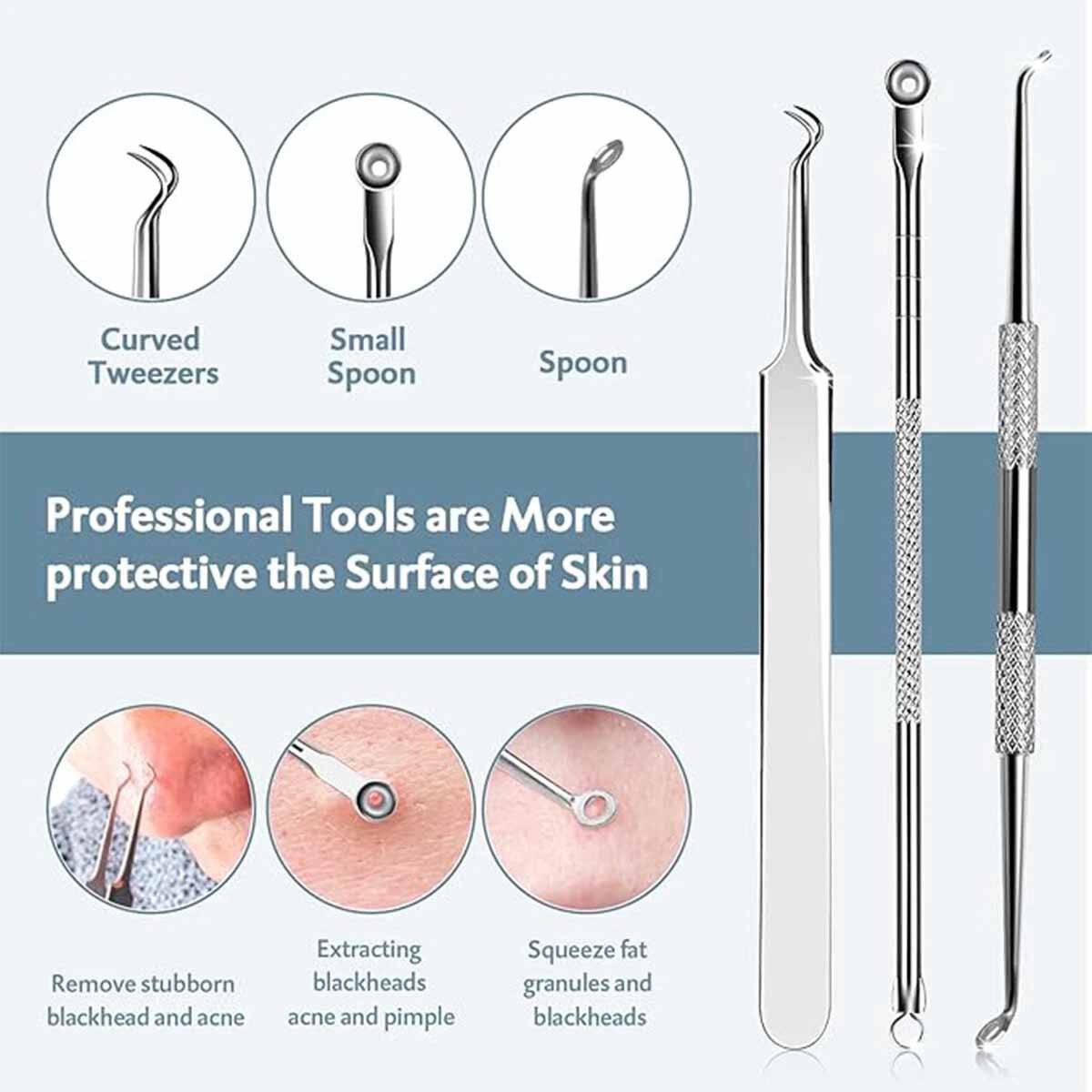 Blackhead & Pimple Extractor Kit - Acne Removal Tool Set for Face