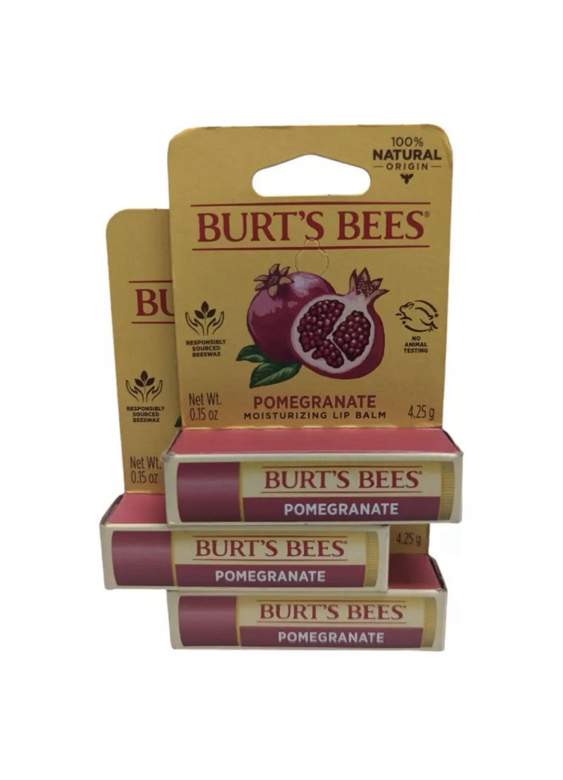 3-Pack Burt's Bees Natural Lip Balm with Pomegranate, 0.15oz