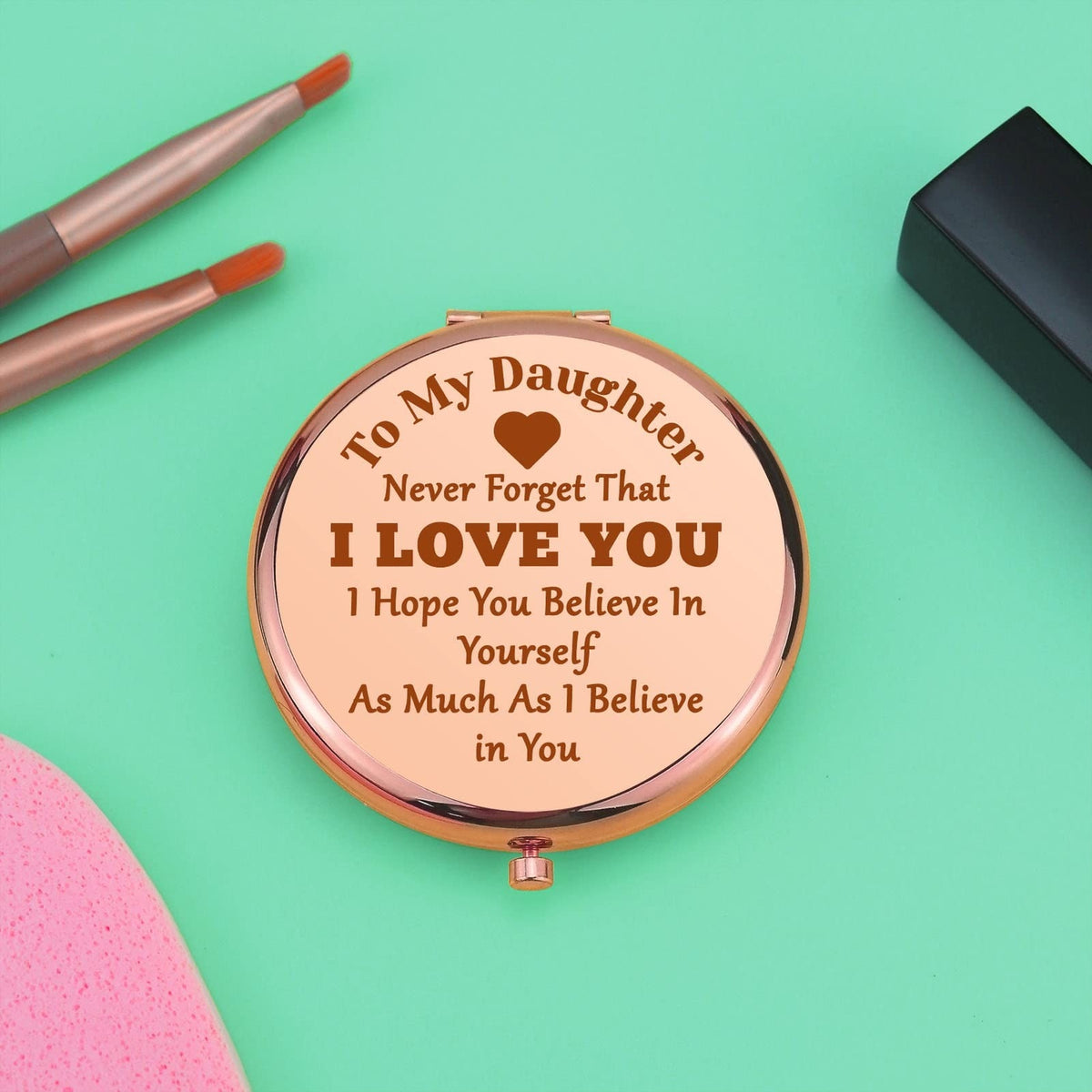 Personalized Daughter Compact Mirror - Rose Gold Foldable Makeup Mirror Gift for Birthday & Christmas