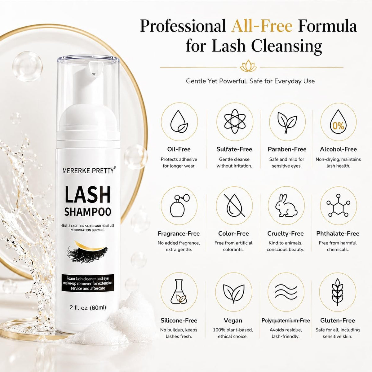 Eyelash Extension Cleanser Kit with Brushes - Deep Cleansing & Nourishing, 60ml