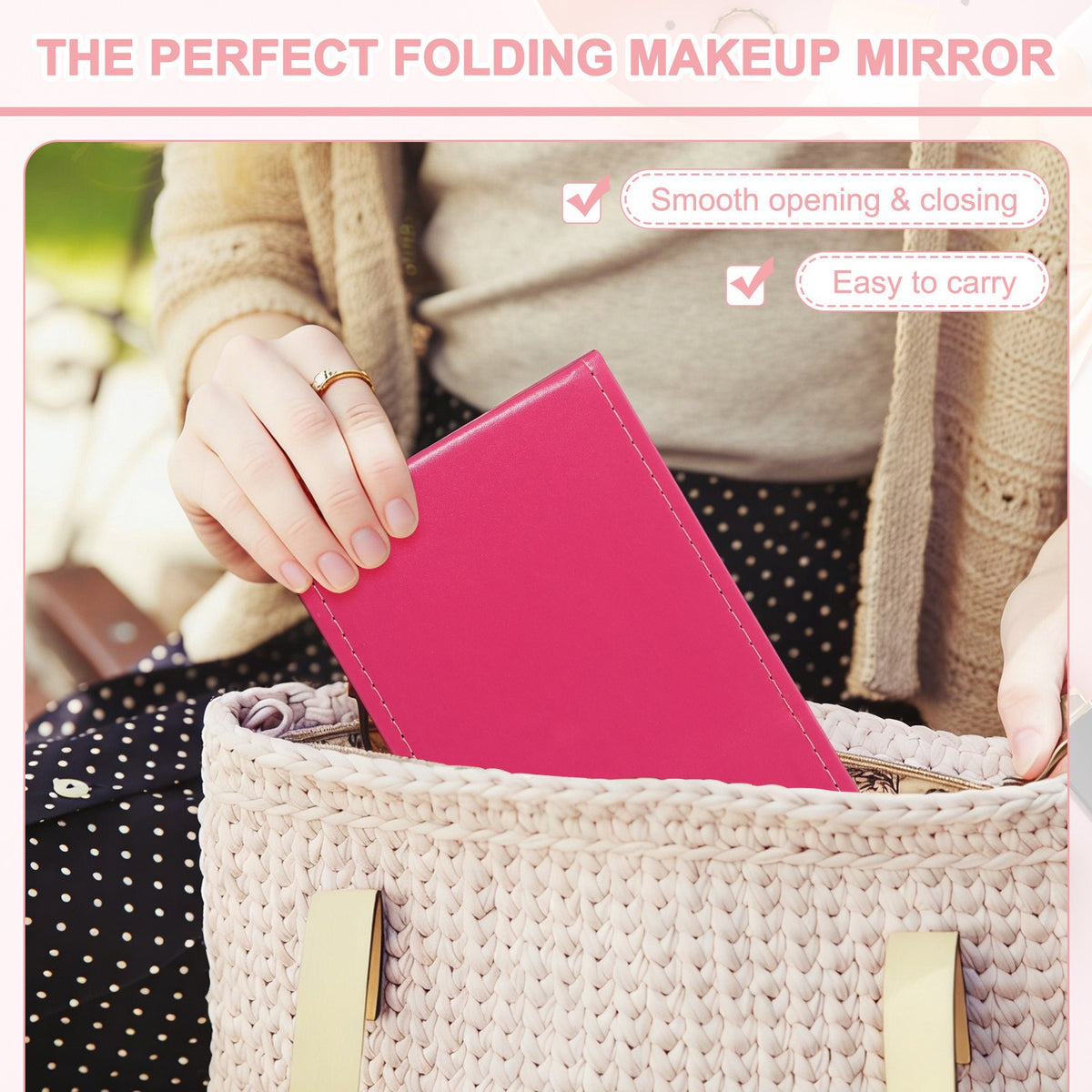 Portable Foldable Desk Mirror with Stand - 4.8x6.7 Inch Travel Makeup Mirror in Red