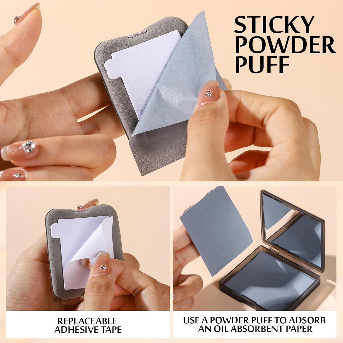 Face Oil Blotting Papers Set - 300 Sheets with Mirror & Puff