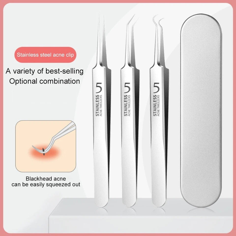 Blackhead Remover Tweezers 3-Piece Acne Pimple Blemish Extractor Set