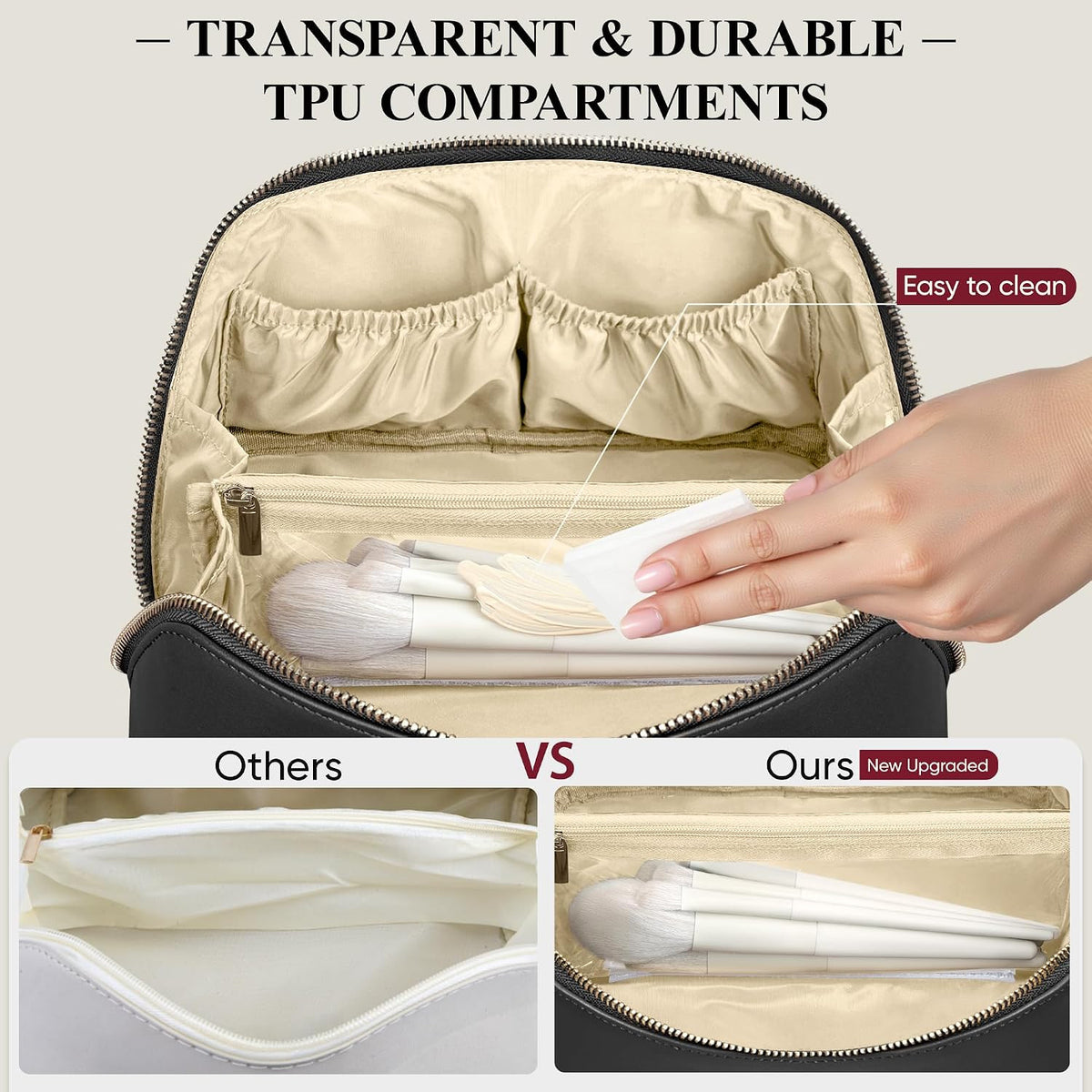 Travel Makeup Bag with Flat Design, Waterproof Cosmetic Organizer for Women
