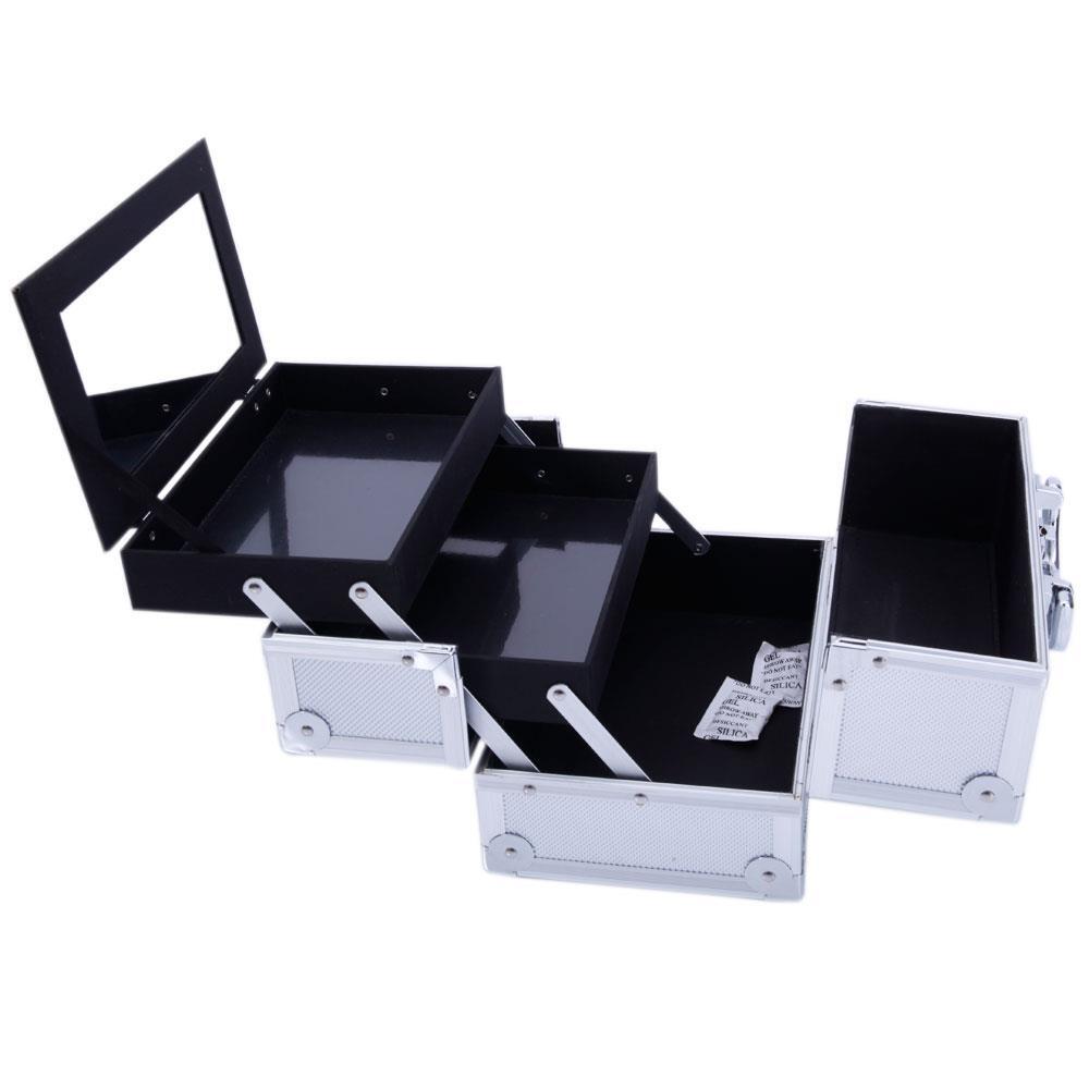 Portable Aluminum Makeup Train Case with Mirror & Compartments