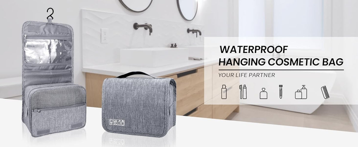 Large Capacity Travel Toiletry Bag with Hanging Hook for Men & Women
