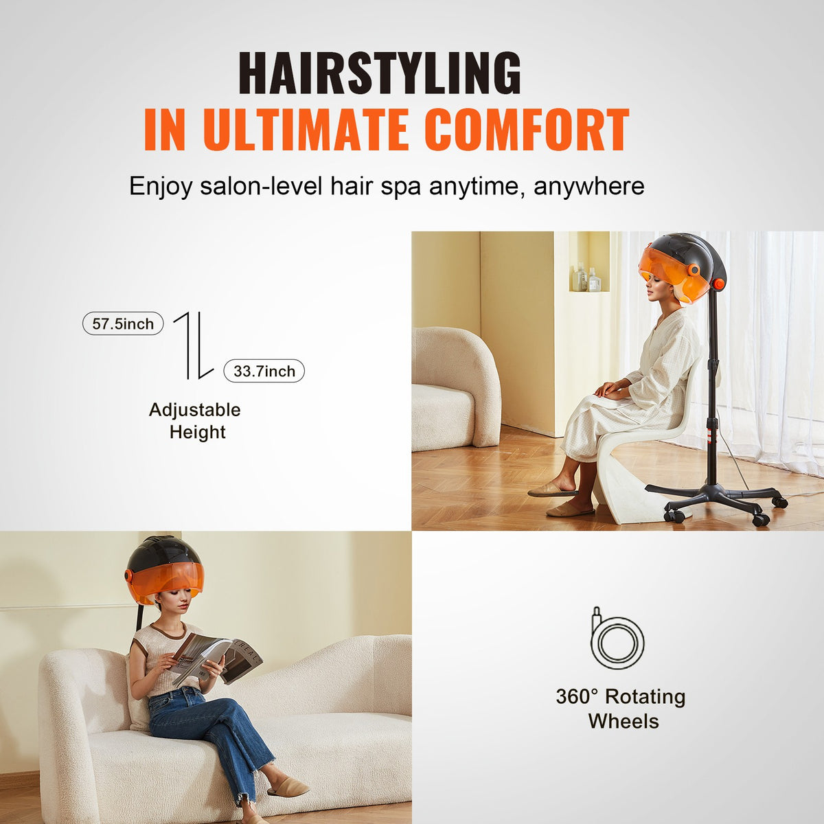 Ionic Hooded Hair Dryer 1875W Salon-Quality Hair Styling with Negative Ions