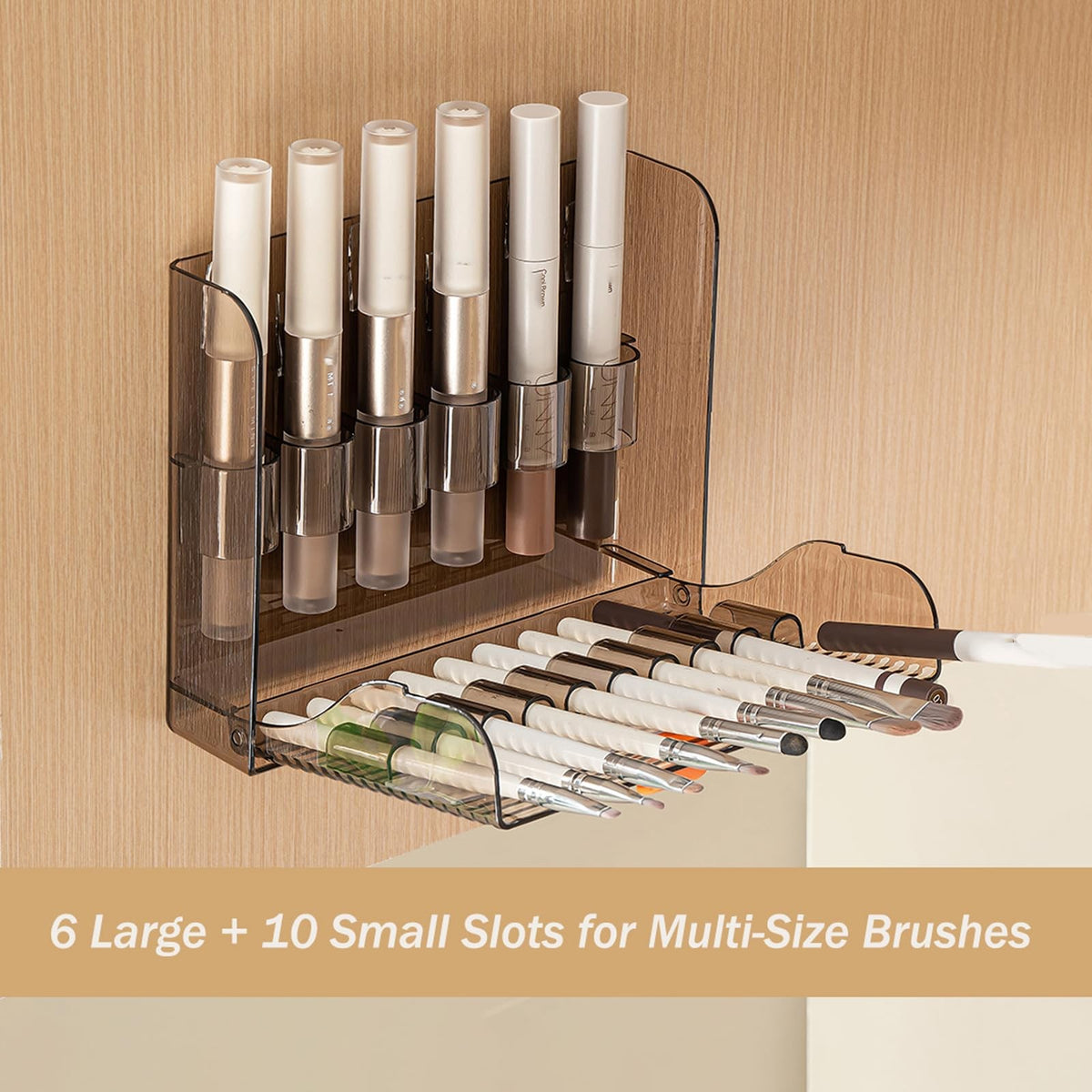 Wall-Mounted Makeup & Lip Liner Organizer Holder Clear 16 Slots