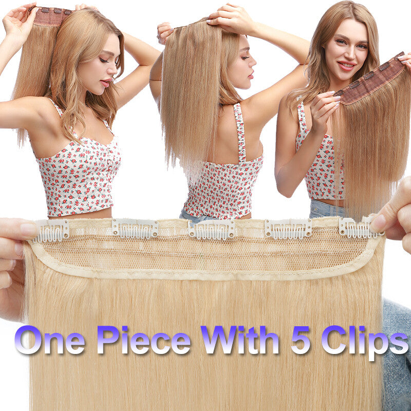 Remy Clip In Hair Extensions Full Head Thick One Piece - Blonde & Dark Colors