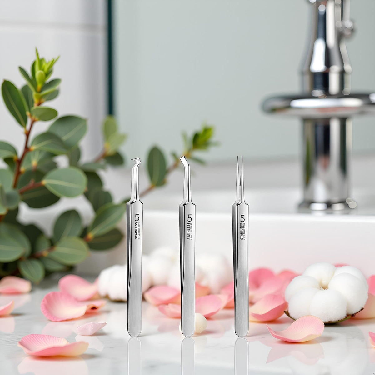 Professional Blackhead Tweezers Set - 3 Precision Stainless Steel Pimple Removers