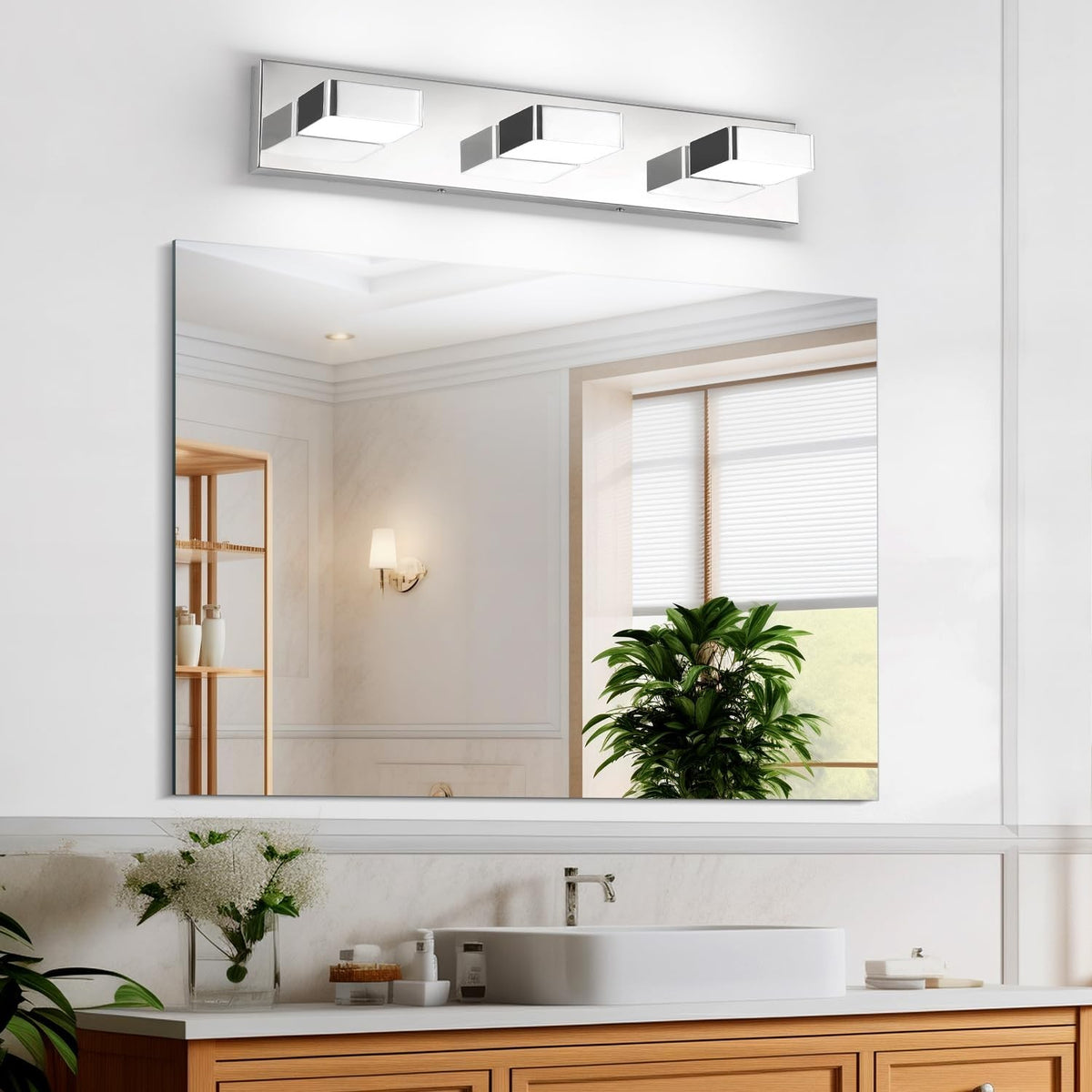 Modern 3-Light LED Bathroom Vanity Light Fixture 24-Inch Chrome Wall Mount