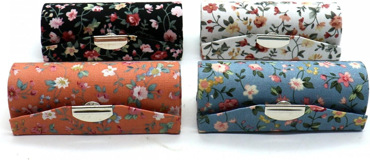 Ladies Floral Lipstick Case Holder with Mirror - Cosmetic Storage Kit, 4-Pack