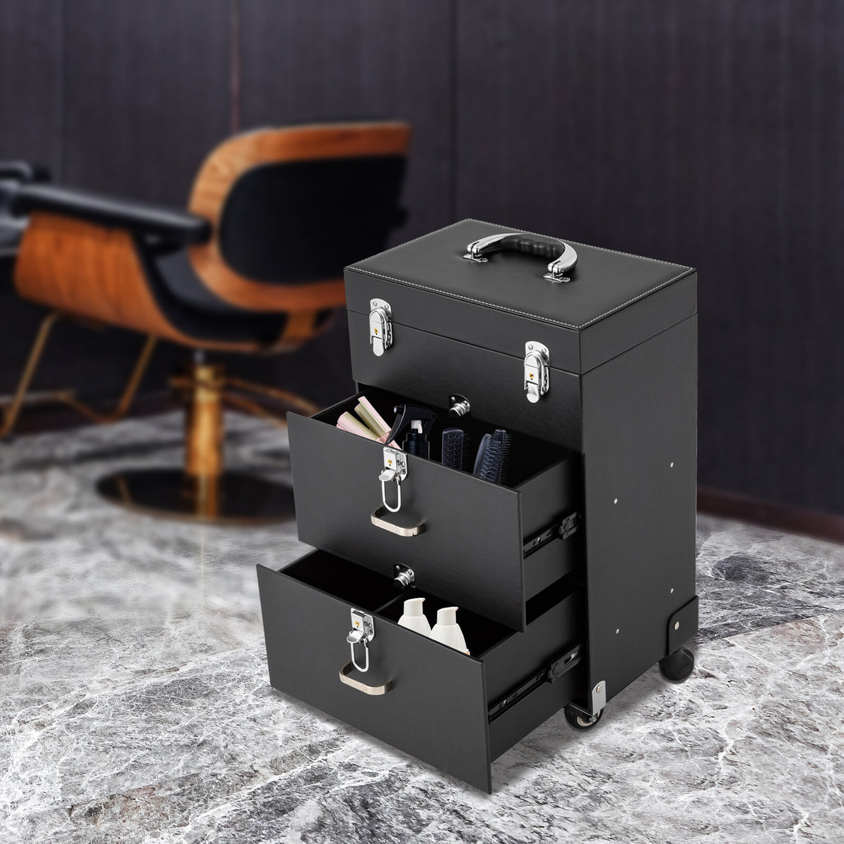 Rolling Makeup Organizer Case with Locking Compartments & Large Capacity