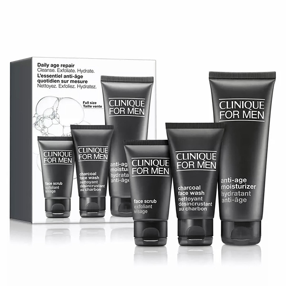 Men's Anti-Age Face & Skin Care Set with Moisturizer, Face Scrub & Charcoal Wash