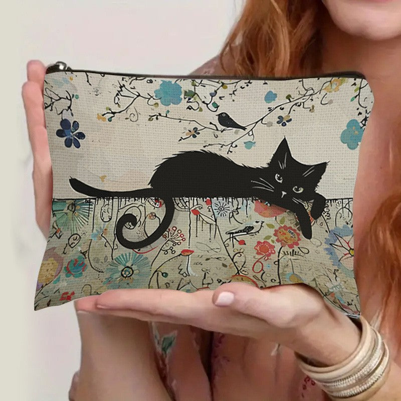 Black Cat Print Cosmetic Bag Travel Pouch for Women - Gift & Organizer