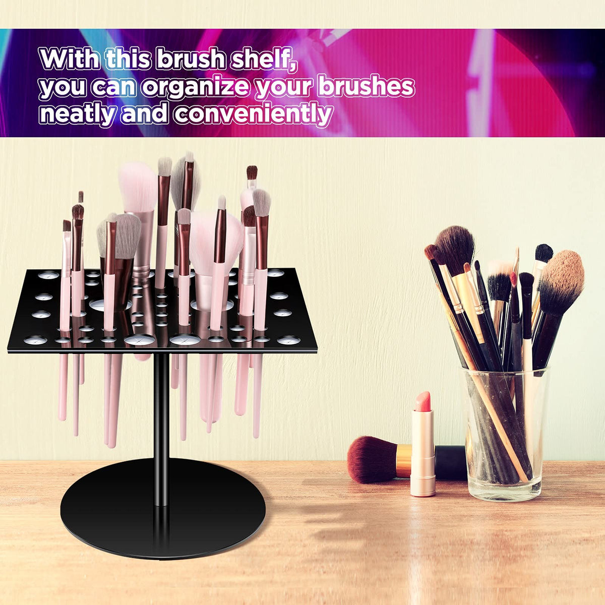 Acrylic Silicone Makeup Brush Drying Rack - Holds 54 Brushes, Collapsible & Portable