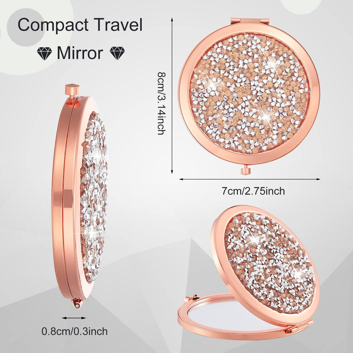 6 Pack Compact Travel Mirrors - Rose Gold Mini Pocket Makeup Mirrors for Purse Gift