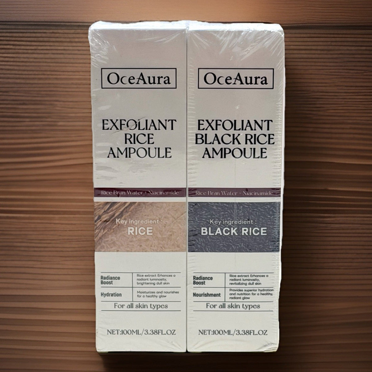 OceAura 2 Pack Exfoliant Black Rice Ampoule & 3.38oz Each