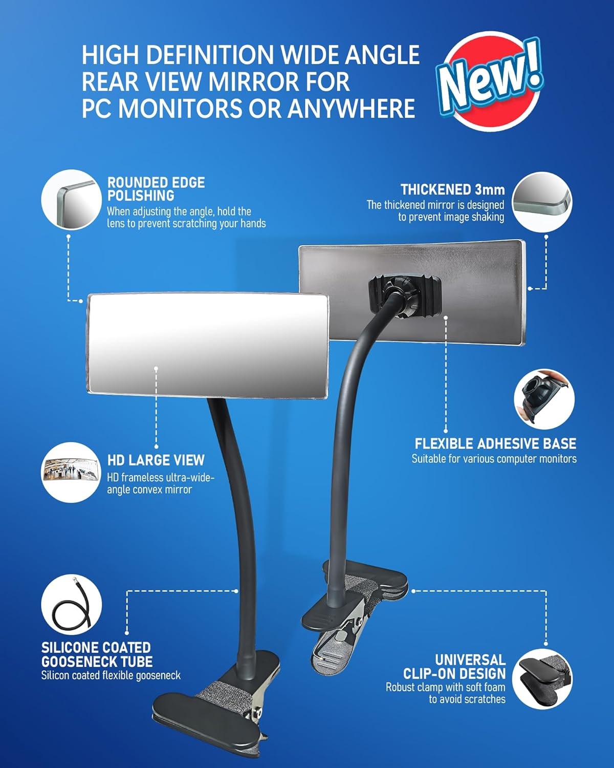 6.7 x 3-Inch Convex Security Mirror Clip-On for Office Cubicles & Workspaces
