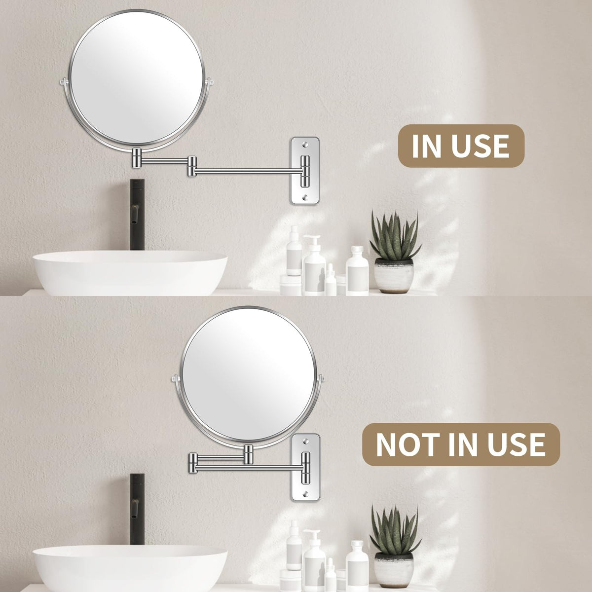 Large Wall Mounted Makeup Mirror 1X/7X Magnification, 9-Inch Chrome