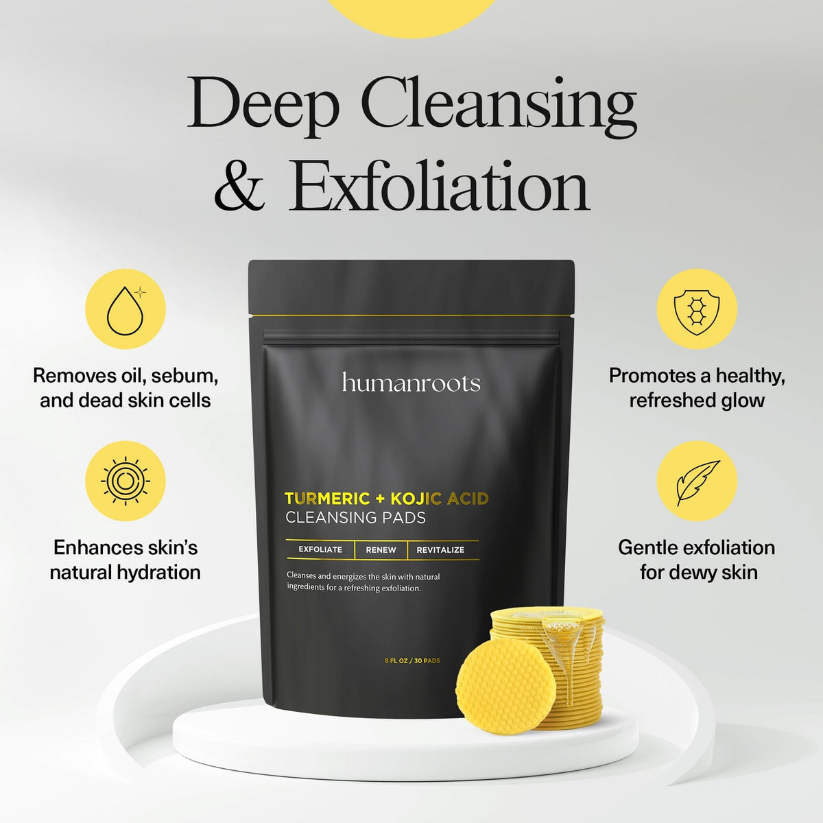 Turmeric Kojic Acid Face Cleansing Pads for All Skin Types - 30 Pack