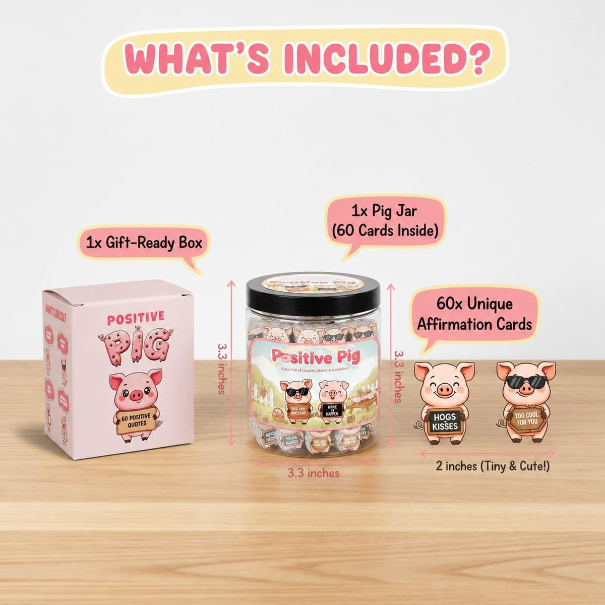 Pink Pig Jar with 60 Daily Affirmation Cards - Positive Motivation & Gift