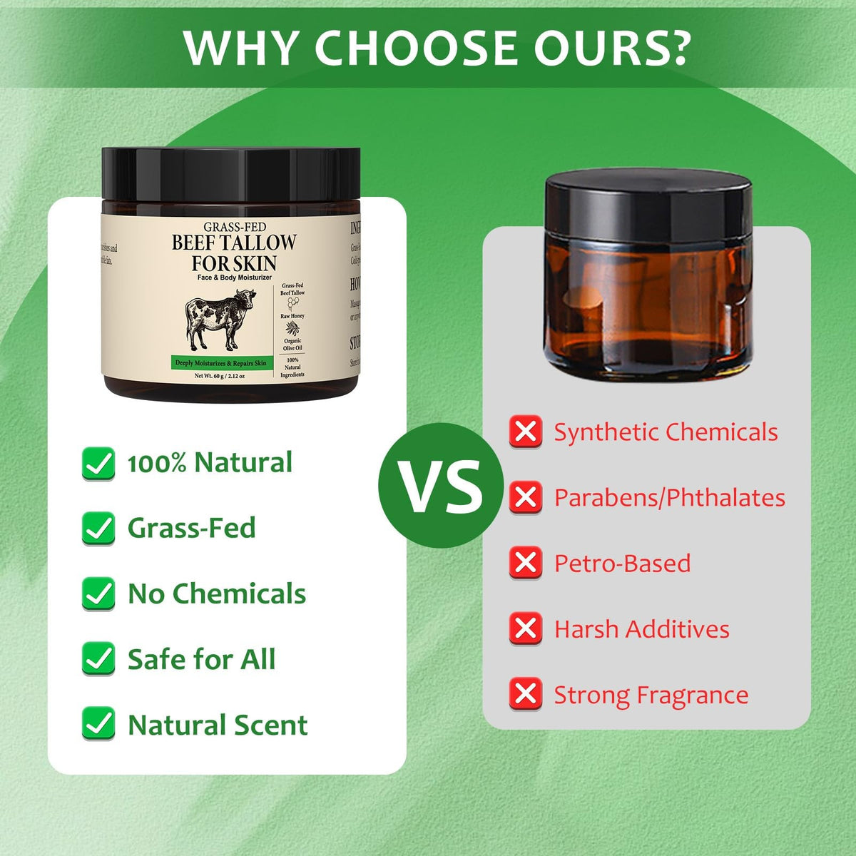 Organic Beef Tallow Skin Moisturizer with Honey & Olive Oil - Deep Nourishing Balm